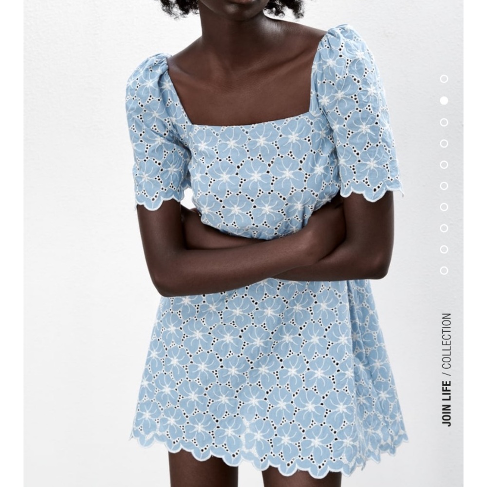Blue Floral Embroidered Eyelit Dress